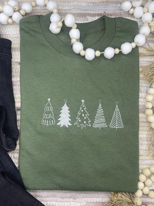 Christmas Tree Embroidered Short Sleeve Tee